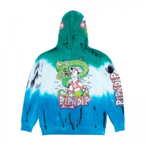 Bluza z Kapturem Ripndip Sensai Embroidered Niebieskie Zielone | PLL3199I