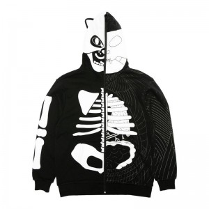 Bluza z Kapturem Ripndip Skelly Anatomy Full Zip Czarne Białe | PLJ3144P